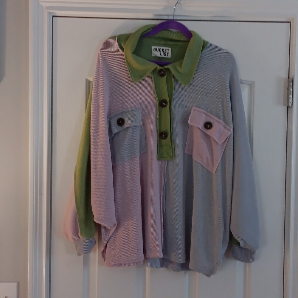 Bucket List waffle knit multi color top size L nwot